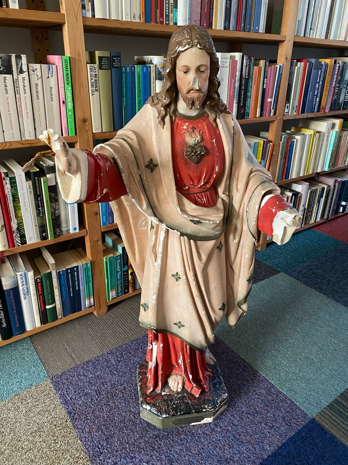Christusbeeld heilig hart Jezus 86 cm gips rond 1900, Antiek en Kunst, Ophalen