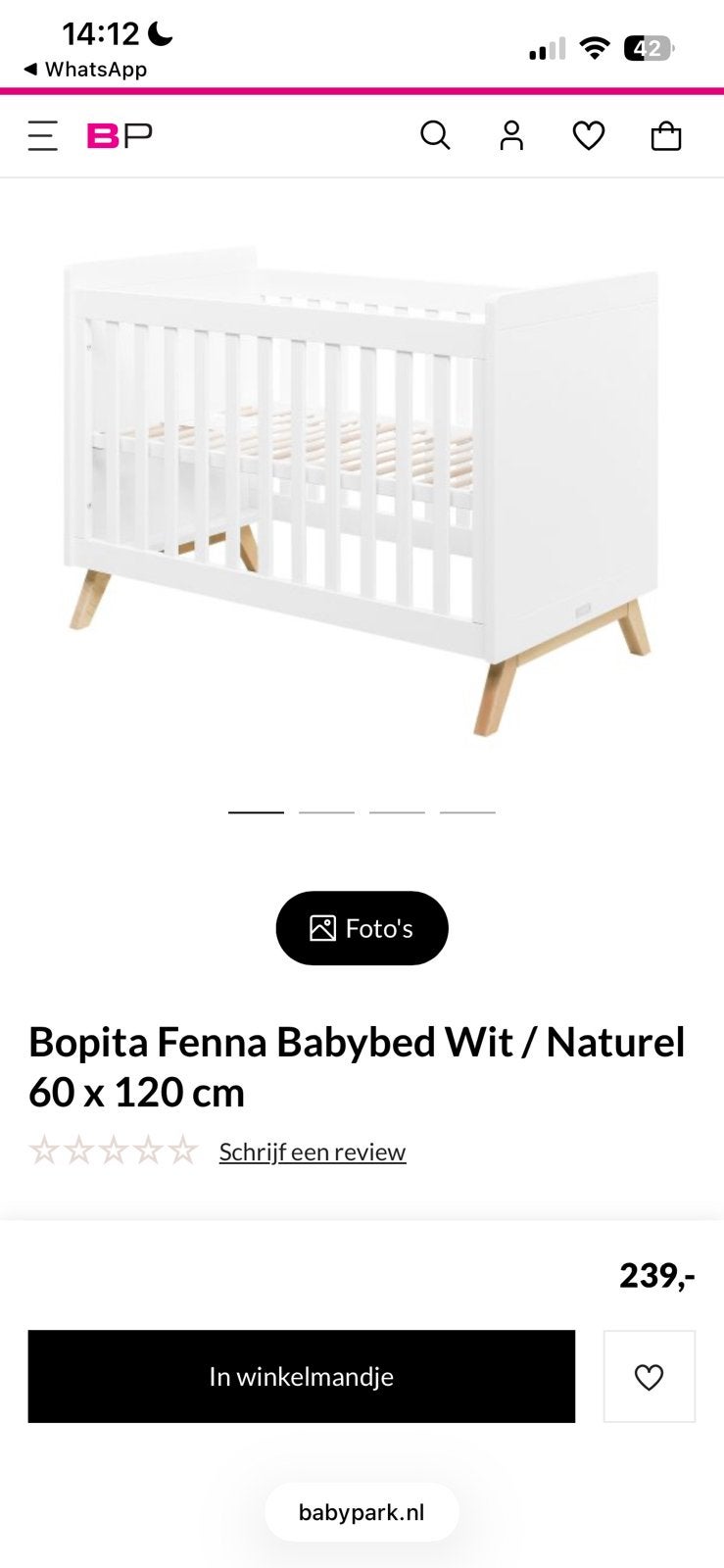Bopita Fenna babybed, Ophalen, Zo goed als nieuw, Ledikant
