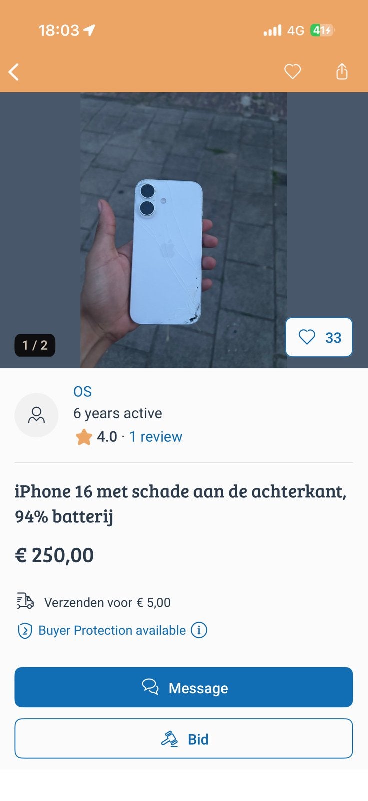 Iphone 16 met schade. (OPLICHTING!!), Ophalen of Verzenden, Zo goed als nieuw, Zwart