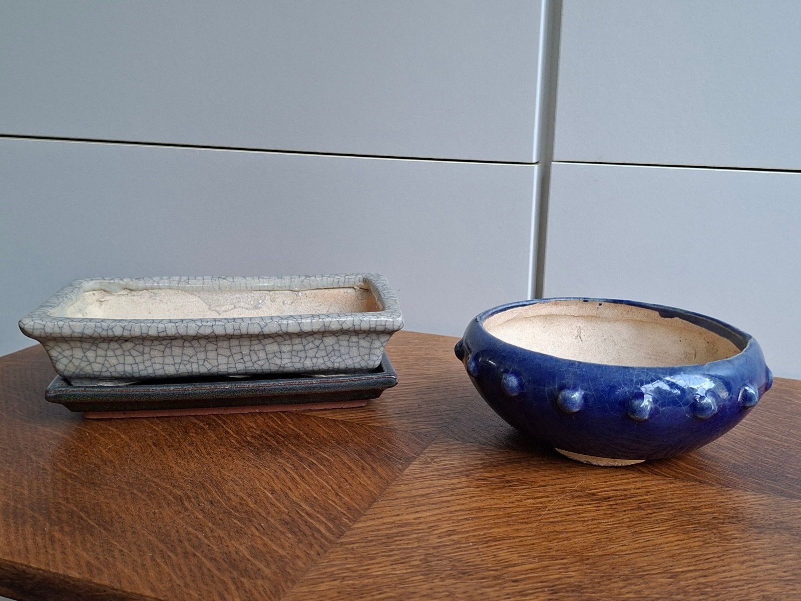 Japanse bonsaipot 2x, Rond, Ophalen of Verzenden, Aardewerk, Minder dan 40 cm
