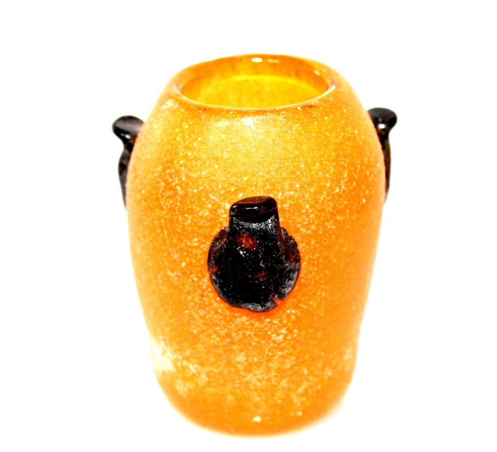 Schitterende Mini Murano Seguso Oranje Scavo Vaas, Handgemaakt, Oranje, Ophalen of Verzenden, 8 cm