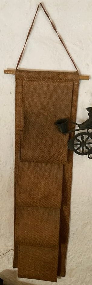 Vintage Jute Wandorganizer met Zakken,toilet, toiletrollen, Antiek en Kunst, Ophalen of Verzenden