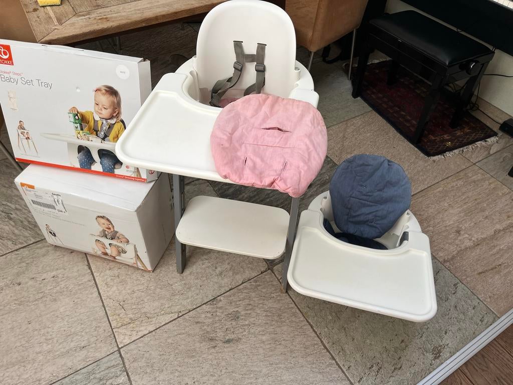 Stokke Steps kinderstoel met baby inzet en tray, Ophalen, Gebruikt, Meegroeistoel, Afneembaar eetblad