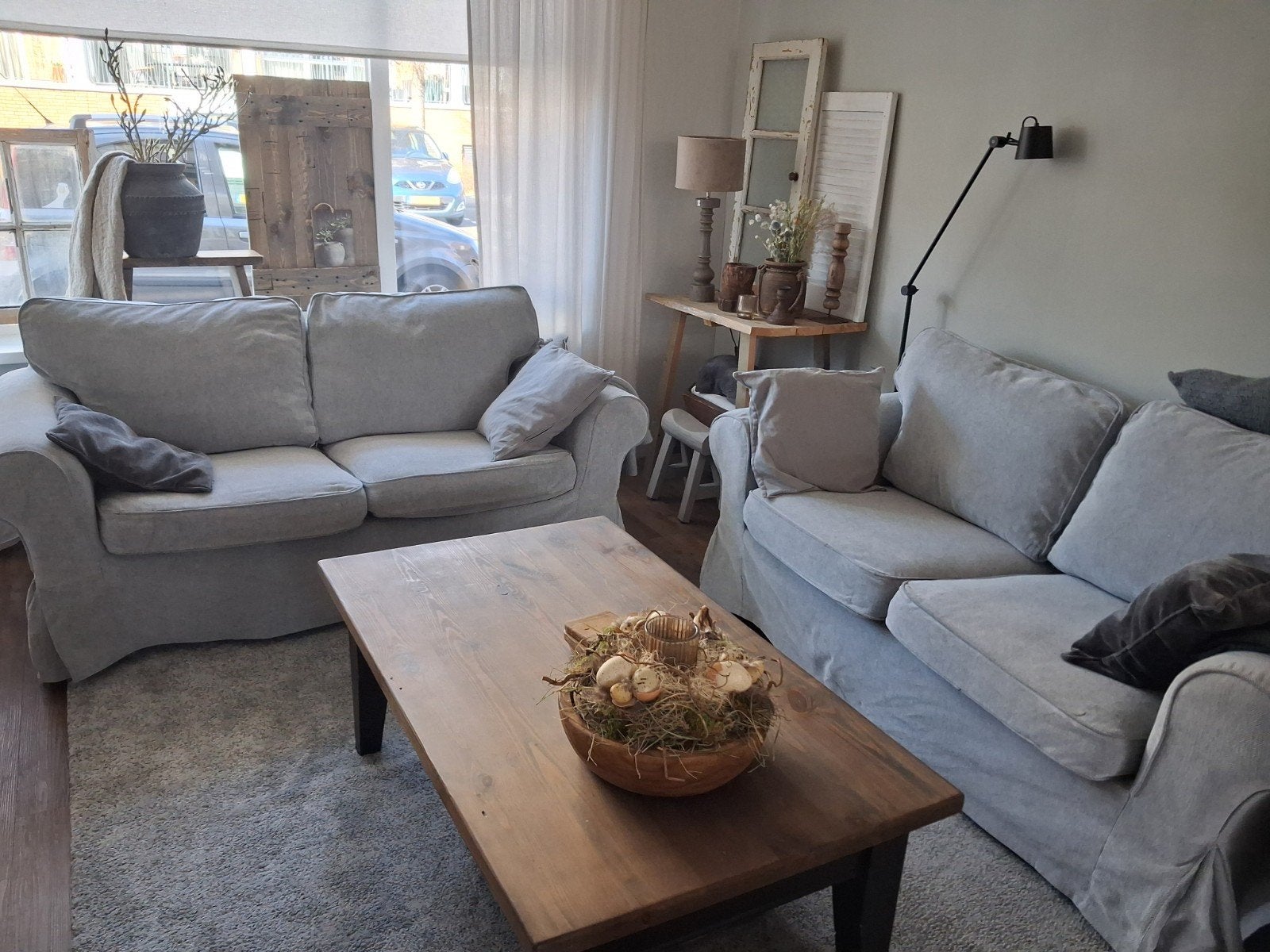 Twee tweezits banken Ektorp van Ikea met mooie nette hoezen., Ophalen, Gebruikt, 150 tot 200 cm, Tweepersoons