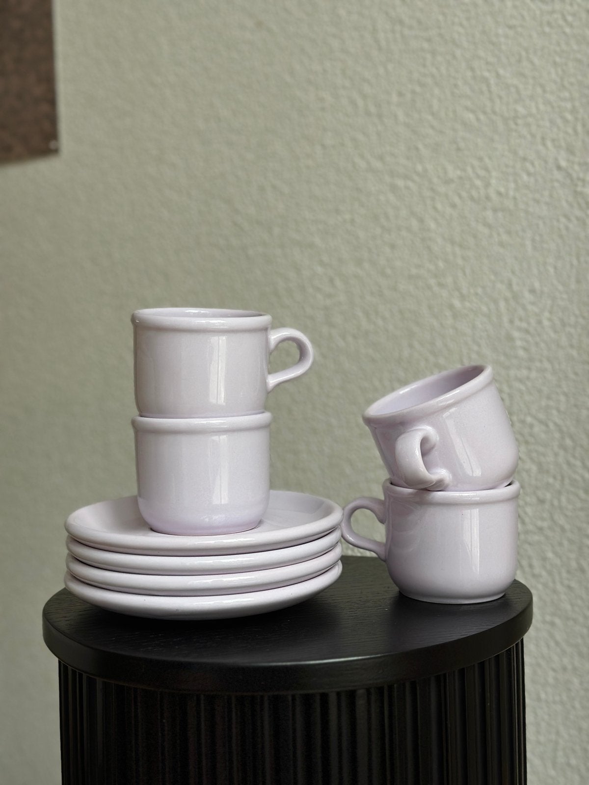 Compleet serviesset met kopjes en schotels retro lila paars, Ophalen of Verzenden