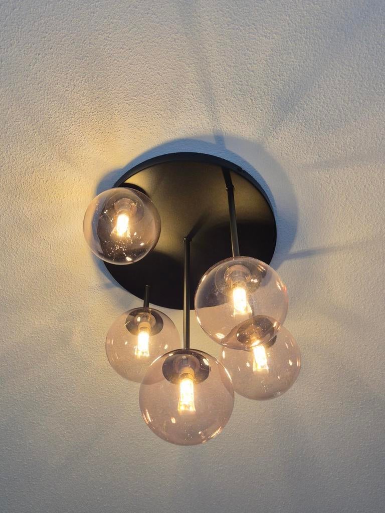 Plafondlamp met 5 glazen bollen en G9 lampjes, Ophalen of Verzenden, Zo goed als nieuw, Glas