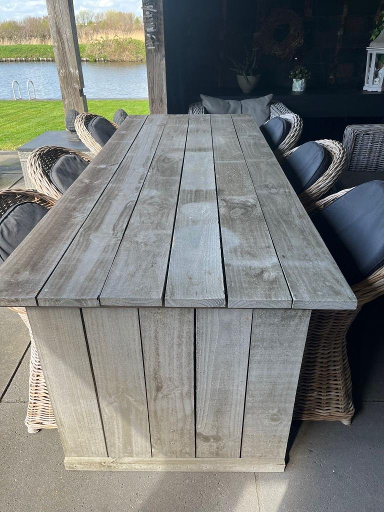 Buitentafel incl 6 stoelen, Ophalen, Zo goed als nieuw, Rechthoekig, Hout