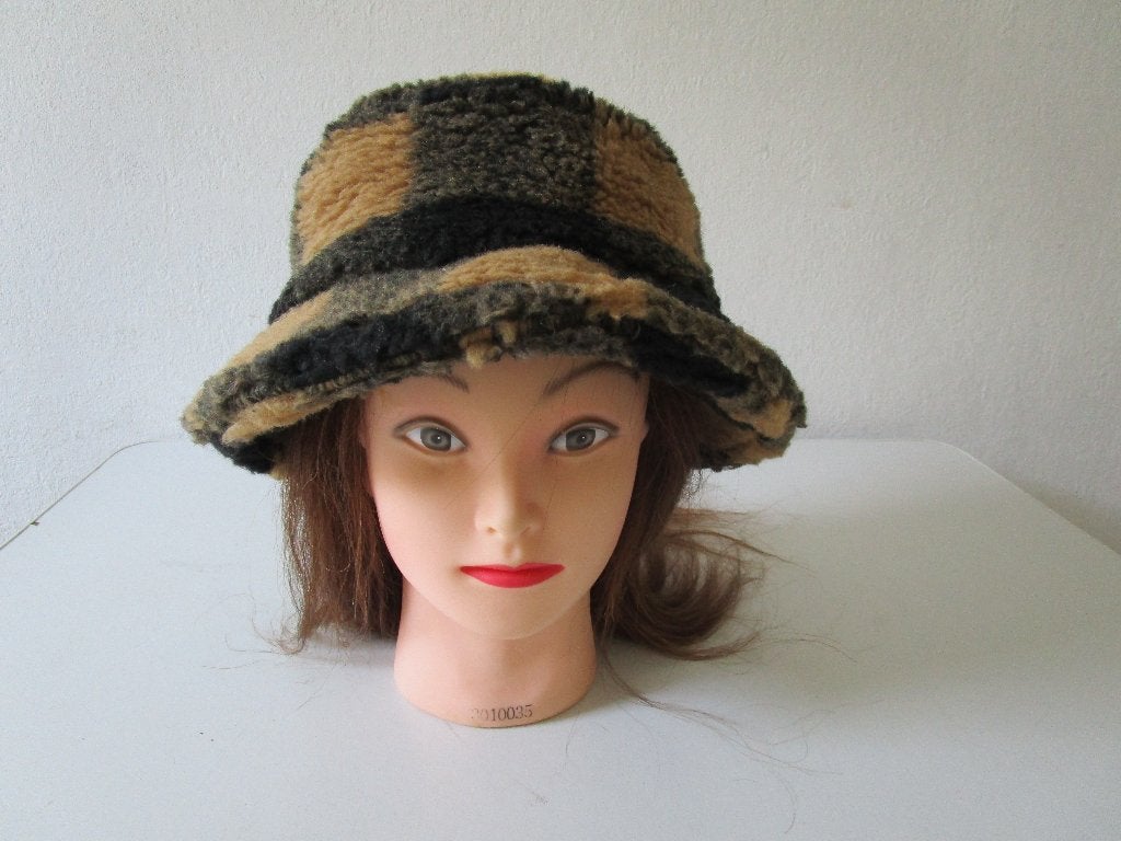 Hoed, geruit bruin/zwart, wolblend, van Stand Studio, maat S, Ophalen of Verzenden, Zo goed als nieuw, 55 cm (S, 6⅞ inch) of minder