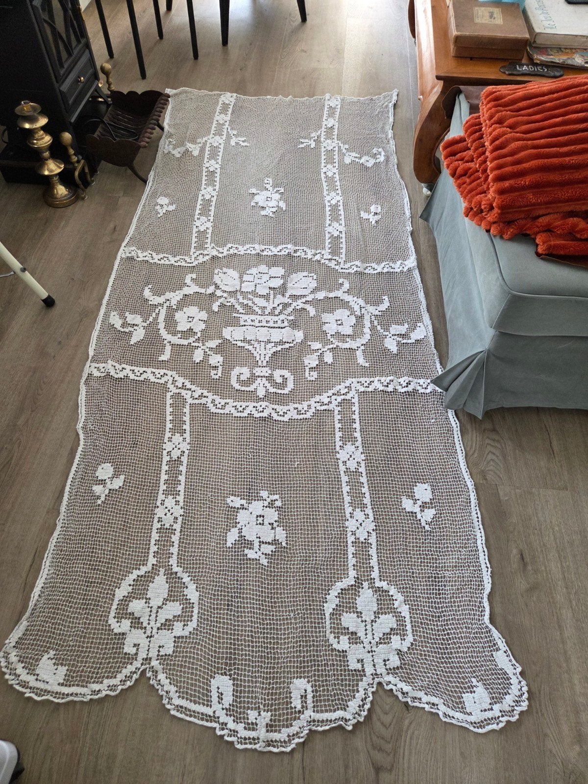 Filet haakwerk gordijn vitrage brocant vintage, Verzenden