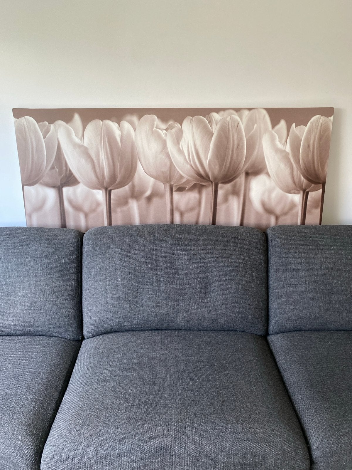Canvas schilderij met tulpen - 140 x 57, Ophalen, Gebruikt, Schilderij, 100 tot 125 cm