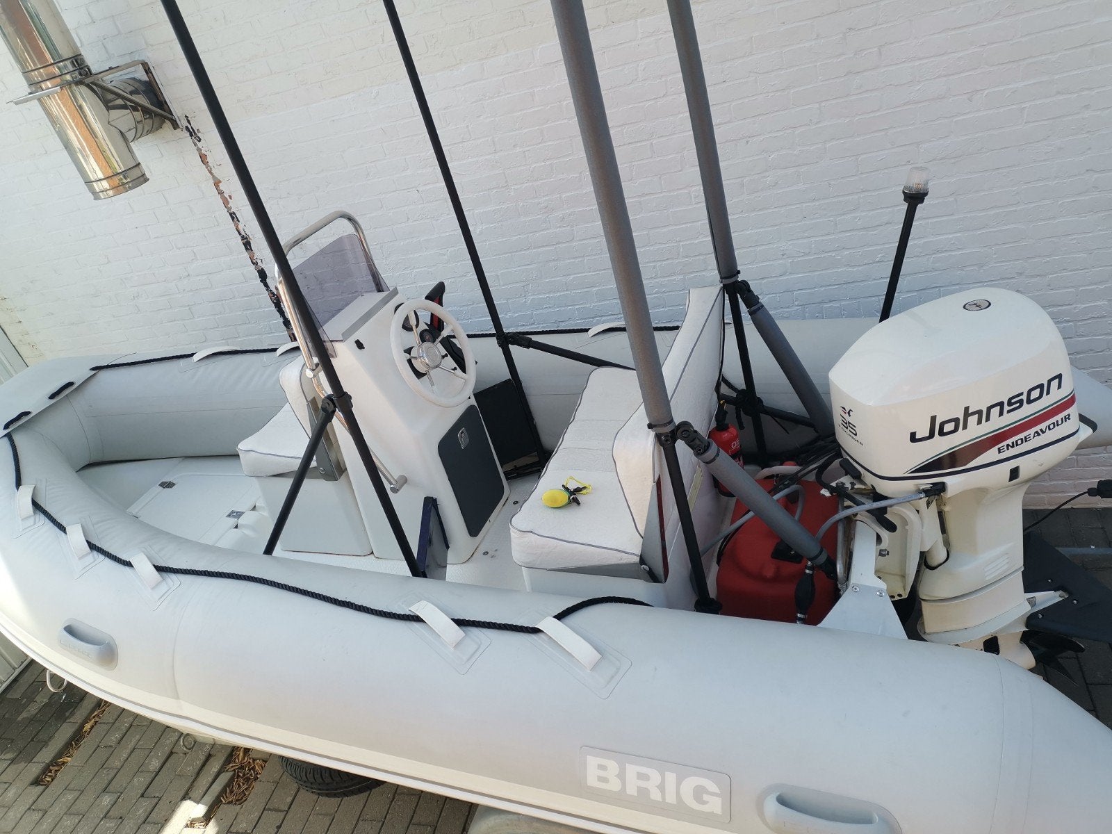 BRIG rubberboot met Johnson 35pk buitenboordmotor en trailer, Inclusief motor, Gebruikt, Brig, Ophalen