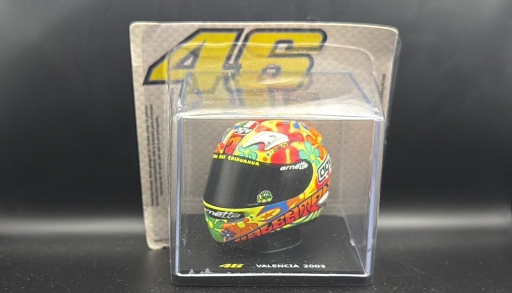 Valentino Rossi AGV helm Valencia 2003 schaal 1:5, Ophalen of Verzenden, Nieuw, 1:5 t/m 1:8, Motor