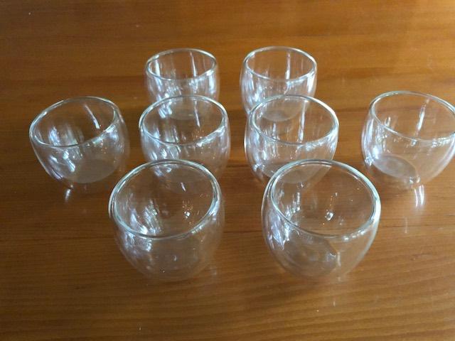 Set van 7 espresso kopjes van dubbelwandig glas, Ophalen of Verzenden, Overige stijlen, Kop(pen) en/of Schotel(s), Glas