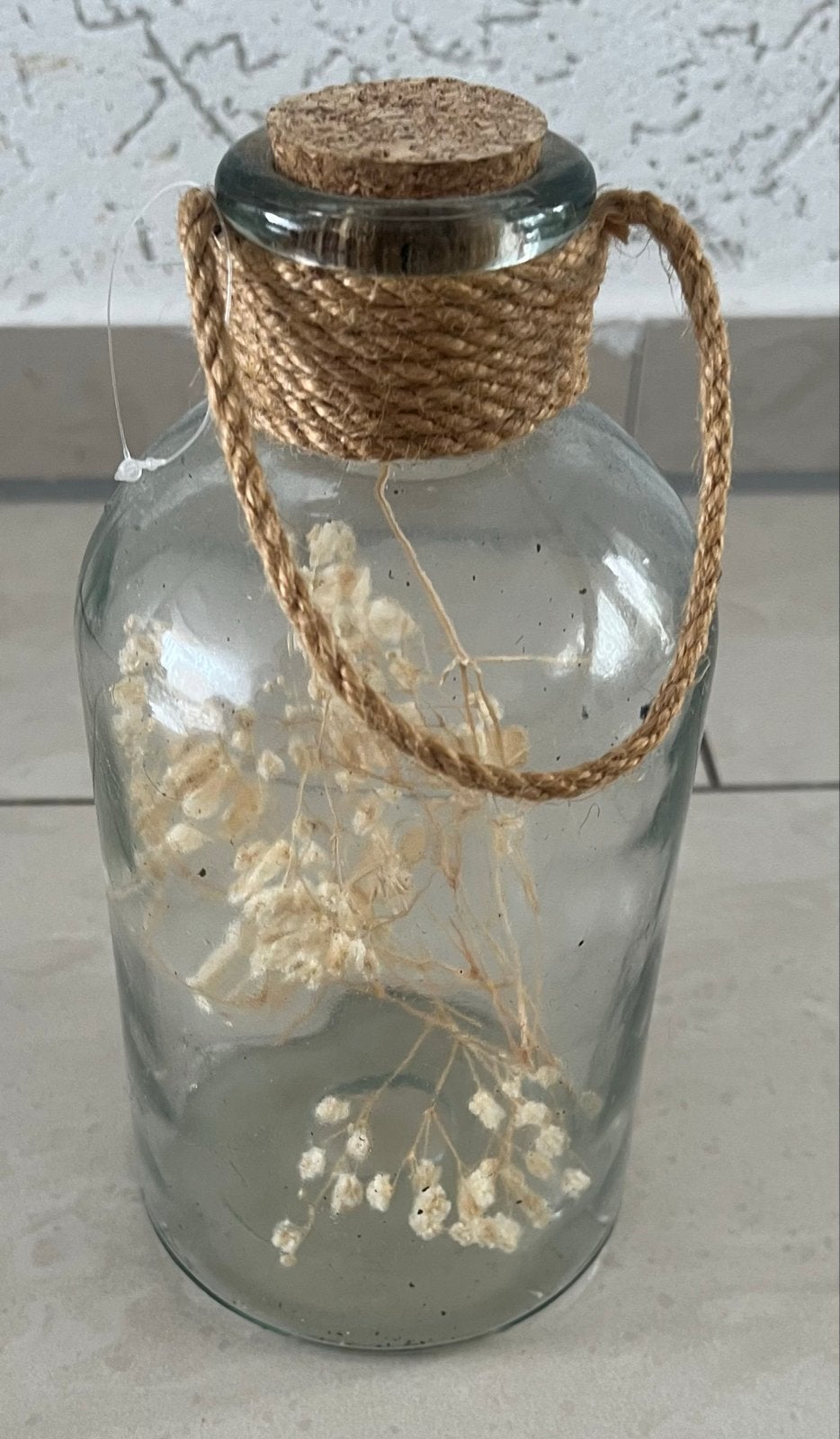 Glazen fles met kurk en droogbloemen, Ophalen of Verzenden, Zo goed als nieuw