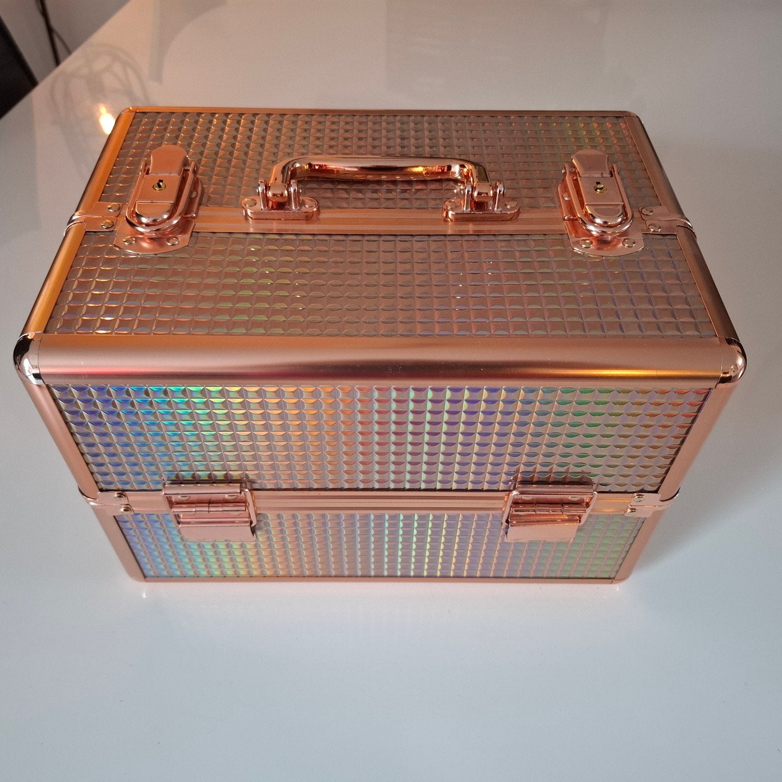 Aluminium koffer met opbergvakken rosé goud, Sieraden, Tassen en Uiterlijk, Koffers, Ophalen of Verzenden