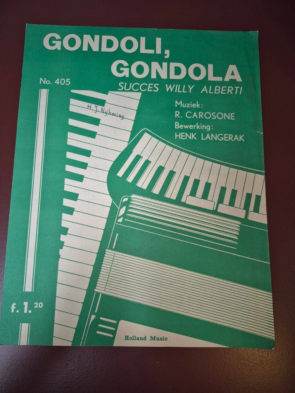 Gondoli, Gondola - Succes Willy Alberti bladmuziek, Gebruikt, Accordeon, Ophalen of Verzenden, Artiest of Componist