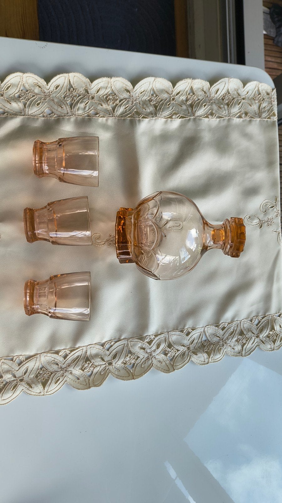 Rosaline persglas karaf met glaasjes - Art Deco (1930-1950), Ophalen of Verzenden