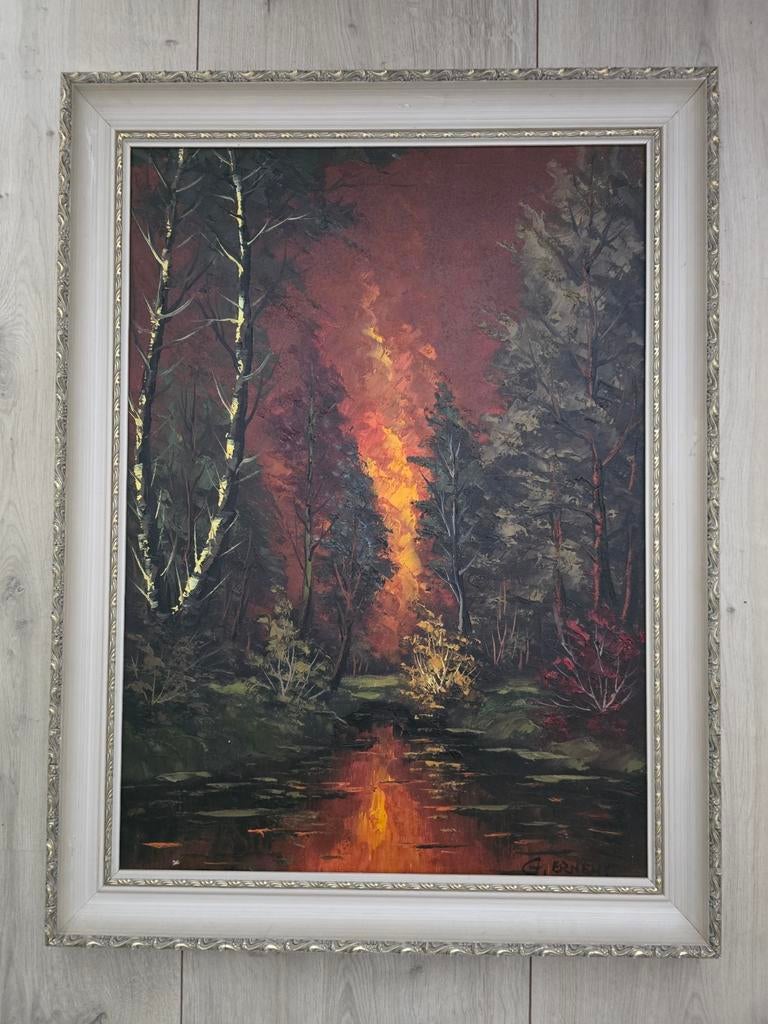 Schilderij 'Boslandschap met water' - Gesigneerd  Ernens, Antiek en Kunst, Ophalen of Verzenden