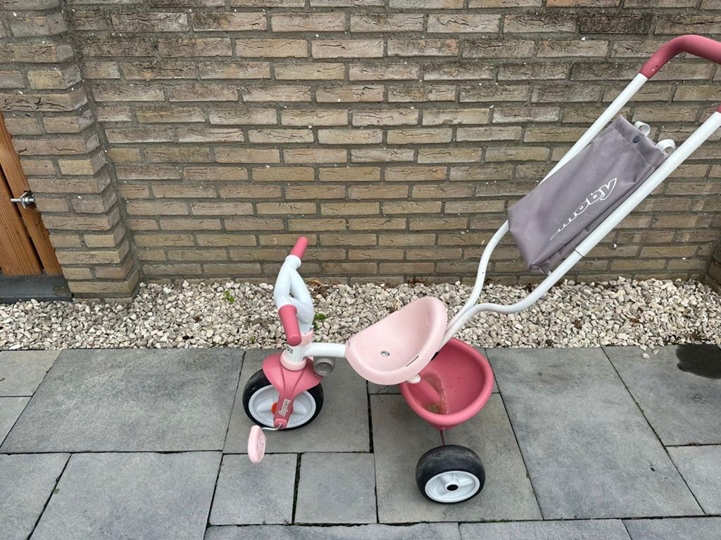 Smoby meisjesfiets - Roze driewieler met duwstang, Fietsen en Brommers, Fietsen | Meisjes, Gebruikt, 14 inch of minder, Ophalen