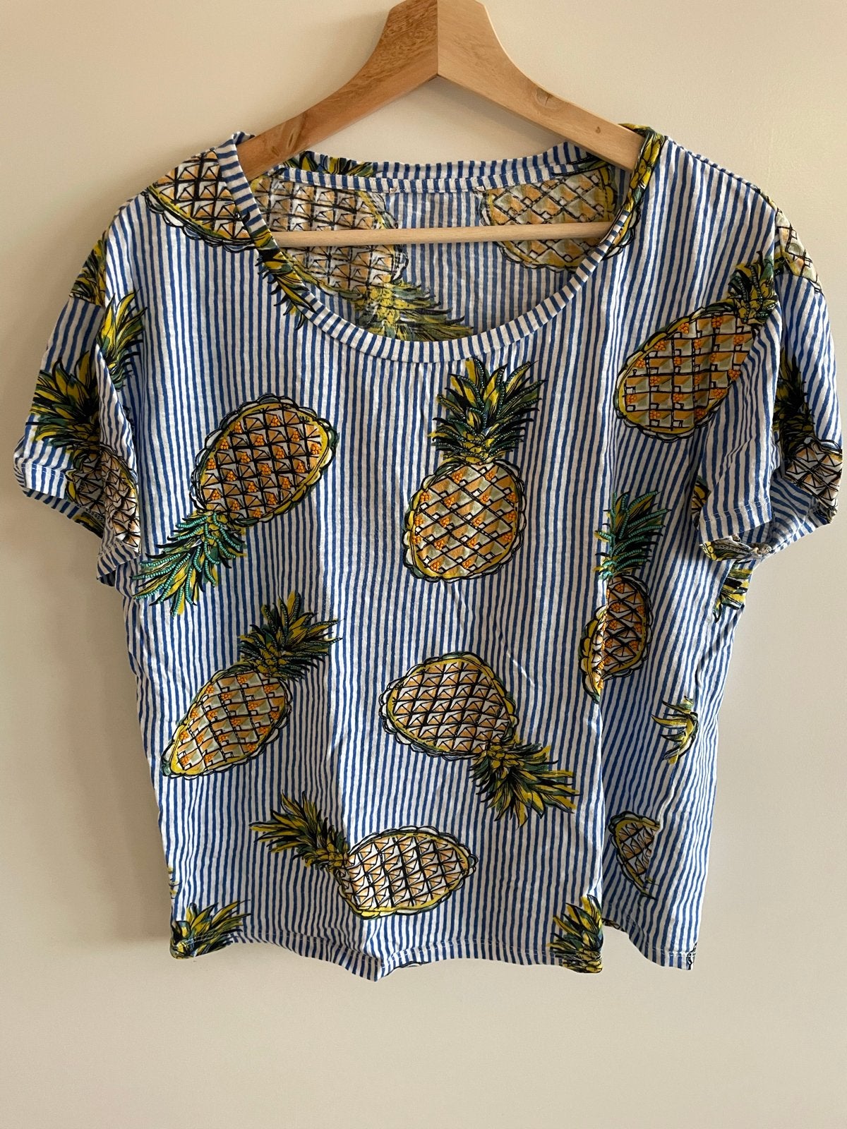 Blij ananas shirtje met kraaltjes maat L, Meerkleurig, Maat 42/44 (L), Ophalen of Verzenden, Zo goed als nieuw