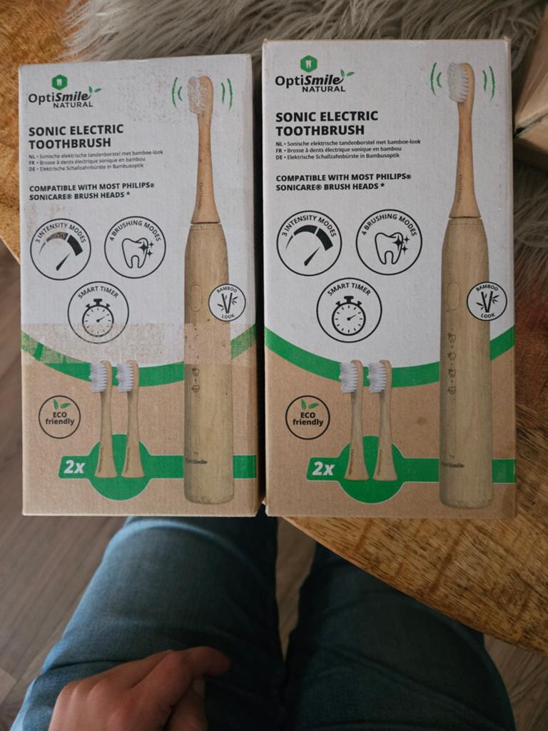 OptiSmile Natural Sonische Elektrische Tandenborstel (2x), Ophalen of Verzenden, Nieuw, Tandenborstel