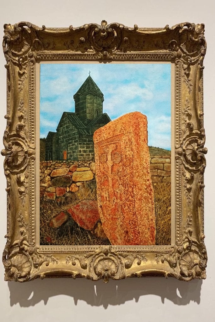 "Bergtempel" Schilderij, Antiek en Kunst, Verzenden