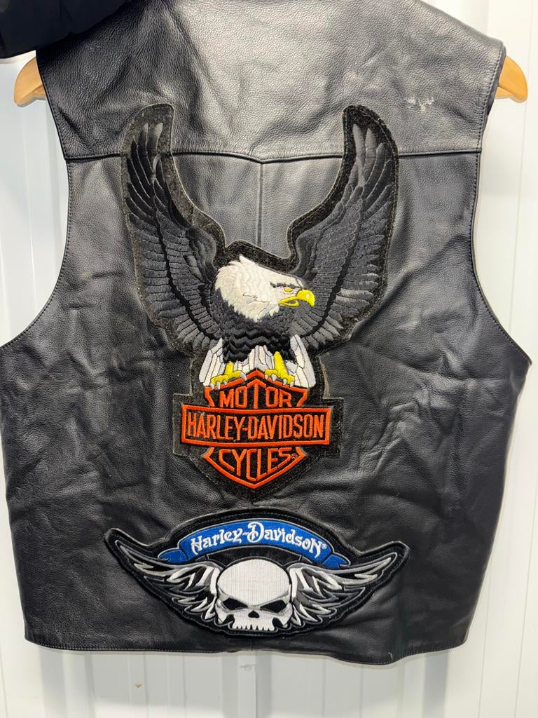 Harley-Davidson Leren Vest met Patches - Maat M, Ophalen of Verzenden, Tweedehands, Heren, Overige typen