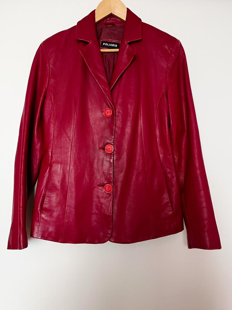 80’s Vintage leren blazer rood maat M, Kleding | Dames, Jasjes, Kostuums en Pakken, Gedragen, Jasje, Maat 38/40 (M), Rood, Verzenden