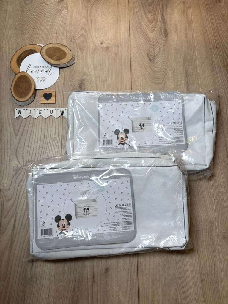 Mickey mouse 2x stoffen opberg manden 36x21x18 cm crème, Ophalen of Verzenden, Nieuw, Overige typen