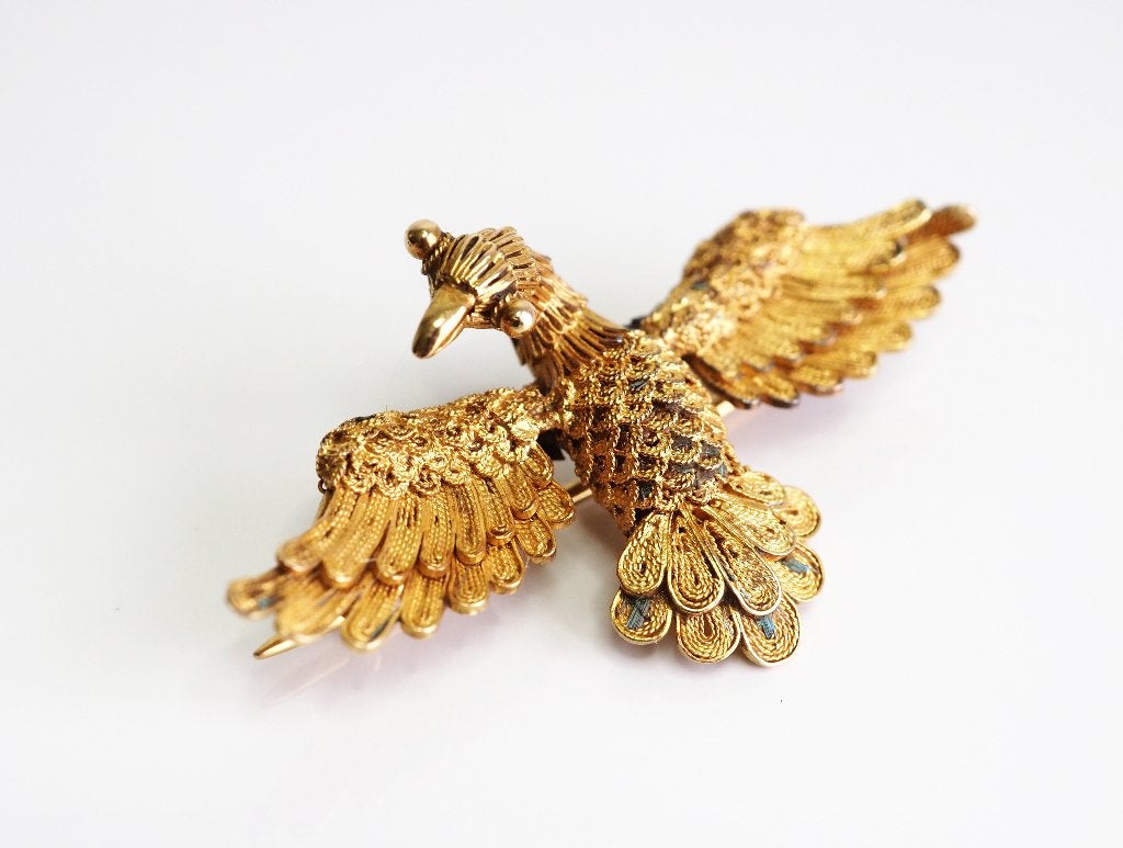 20 krt gouden Chinese broche met adelaar, ., Minder dan 4 cm, Ophalen of Verzenden, Zo goed als nieuw