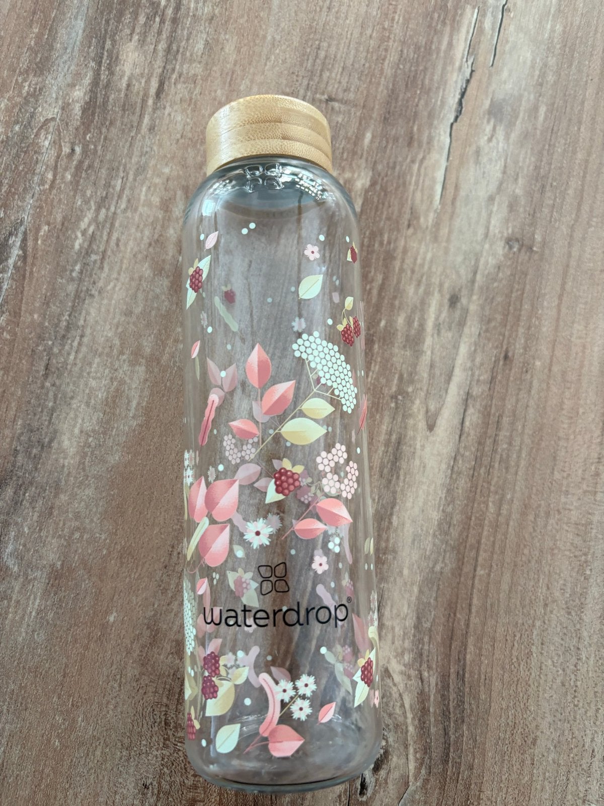 Fleurige Waterdrop drinkfles 600 ml borosilicaatglas, Nieuw, Ophalen of Verzenden, Meerkleurig, Overige merken