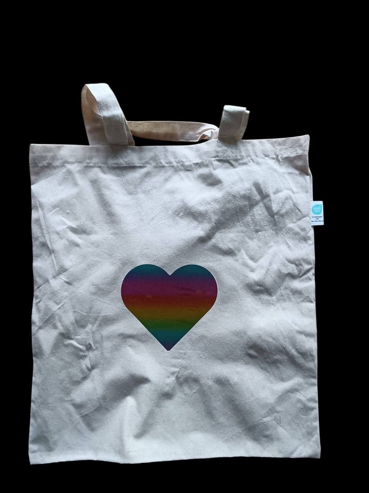 Stoffen tas met regenboog hart - Zo goed als nieuw, Ophalen, Zo goed als nieuw, Beige, Shopper