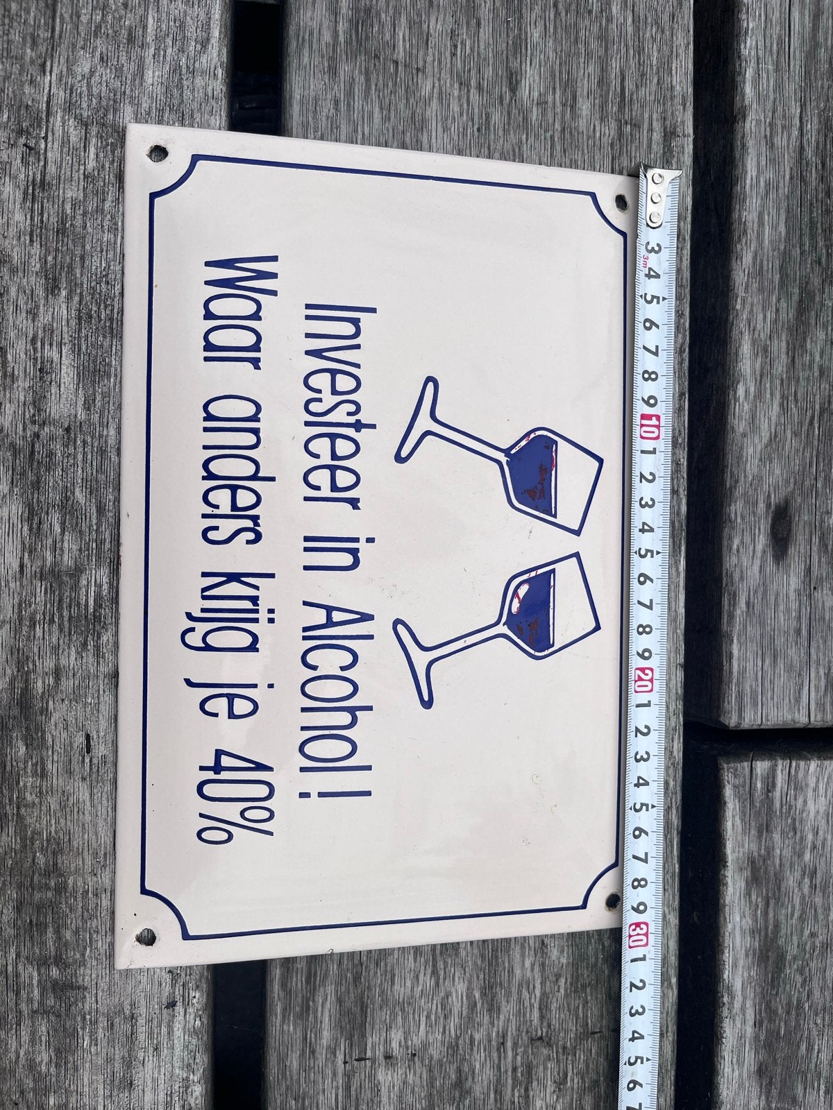 Emaille bord 'Investeer in Alcohol!' - Vintage look, Ophalen of Verzenden, Zo goed als nieuw