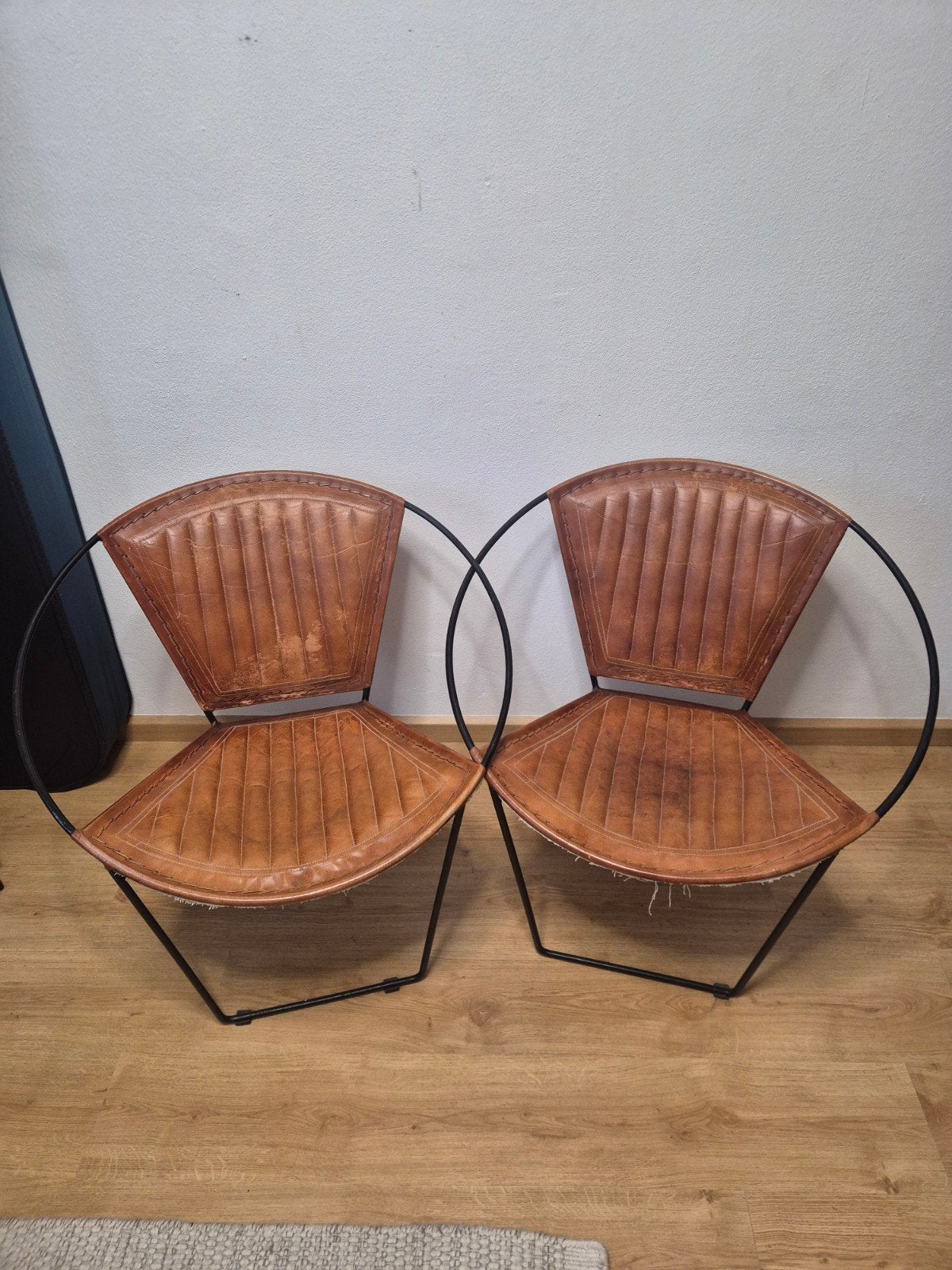 Leren stoelen metalen frame - Set van 2, Ophalen, Gebruikt, Twee, Bruin
