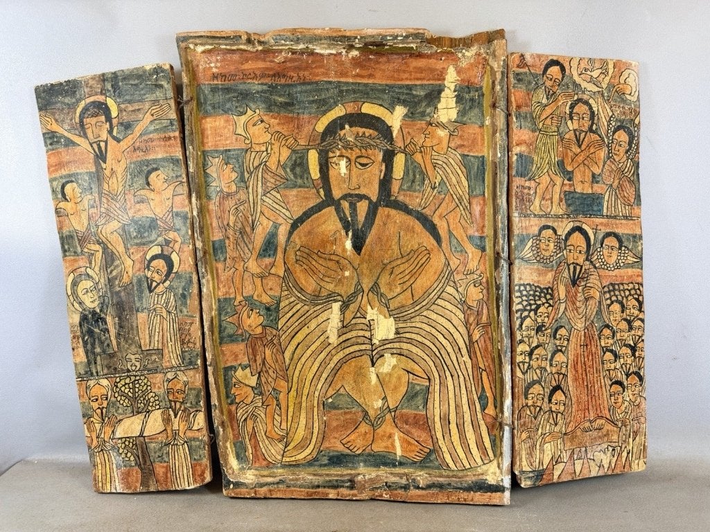 260620 Zeer zeldzaam Afrikaans 18th eeuws icoon uit Ethiopië, Antiek en Kunst, Antiek | Religie, Ophalen of Verzenden