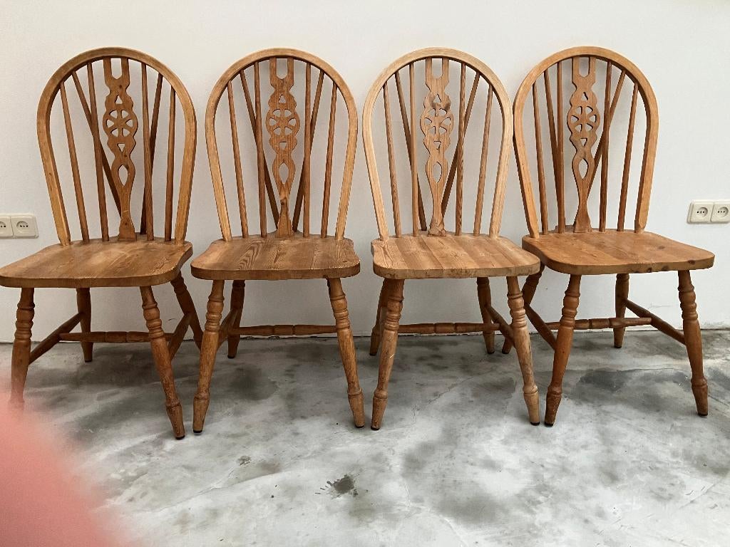 Set van 4 vintage Ercol eetkamerstoelen, jaren 50, Huis en Inrichting, Stoelen, Ophalen, Gebruikt, Bruin, Vintage, jaren 50
