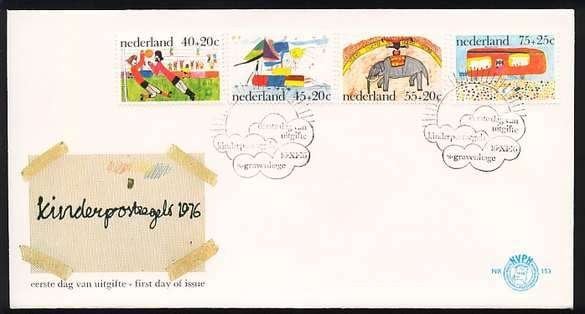 Nederland FDC E153 Zonder Adres, Kinderpostzegels 1976, Ophalen of Verzenden, Onbeschreven, Nederland