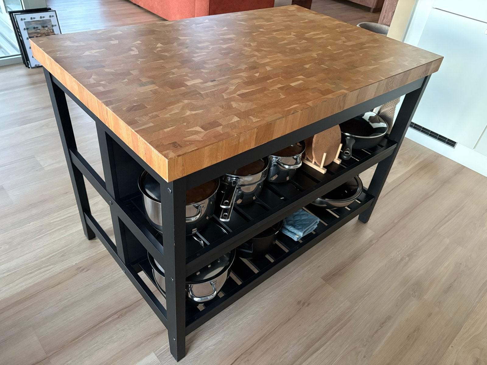 IKEA VADHOLMA Keukeneiland zwart/eiken 126x79x90 cm, Ophalen, Hout, IKEA, Zwart