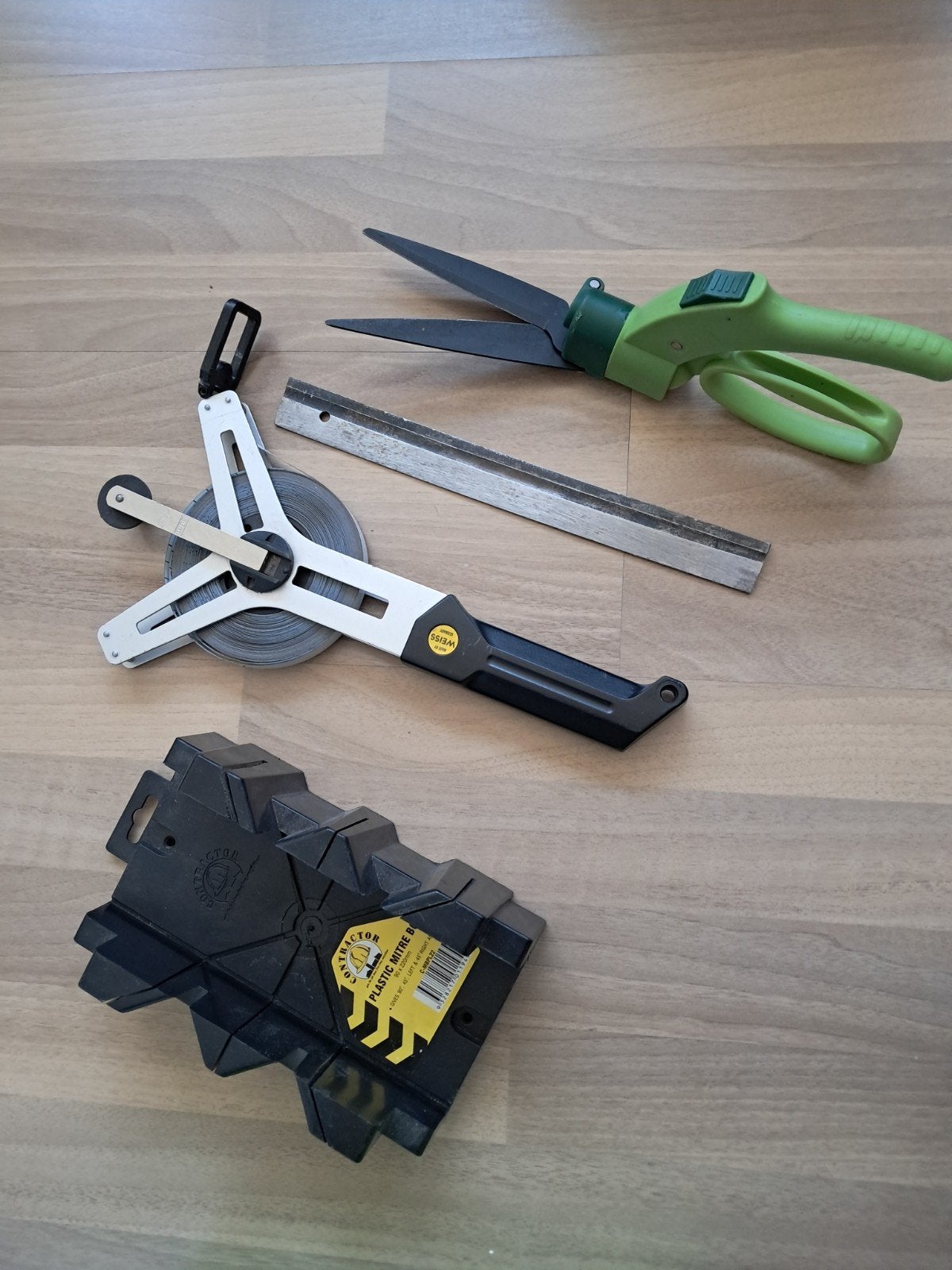Tuinschaar, meetlint en verstekbak set, Ophalen, Gebruikt