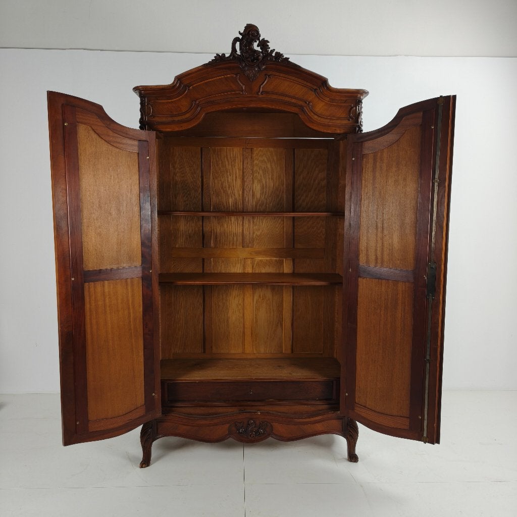 Franse kast Louis XV-stijl gesneden hout, spiegels in deuren, Ophalen of Verzenden