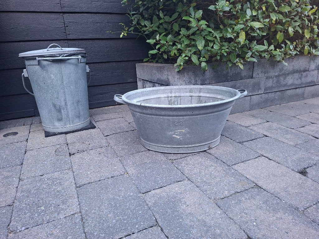 Grote zinken teil landelijk brocante stoer vintage, Gebruikt, Ophalen of Verzenden, Metaal, Tuin