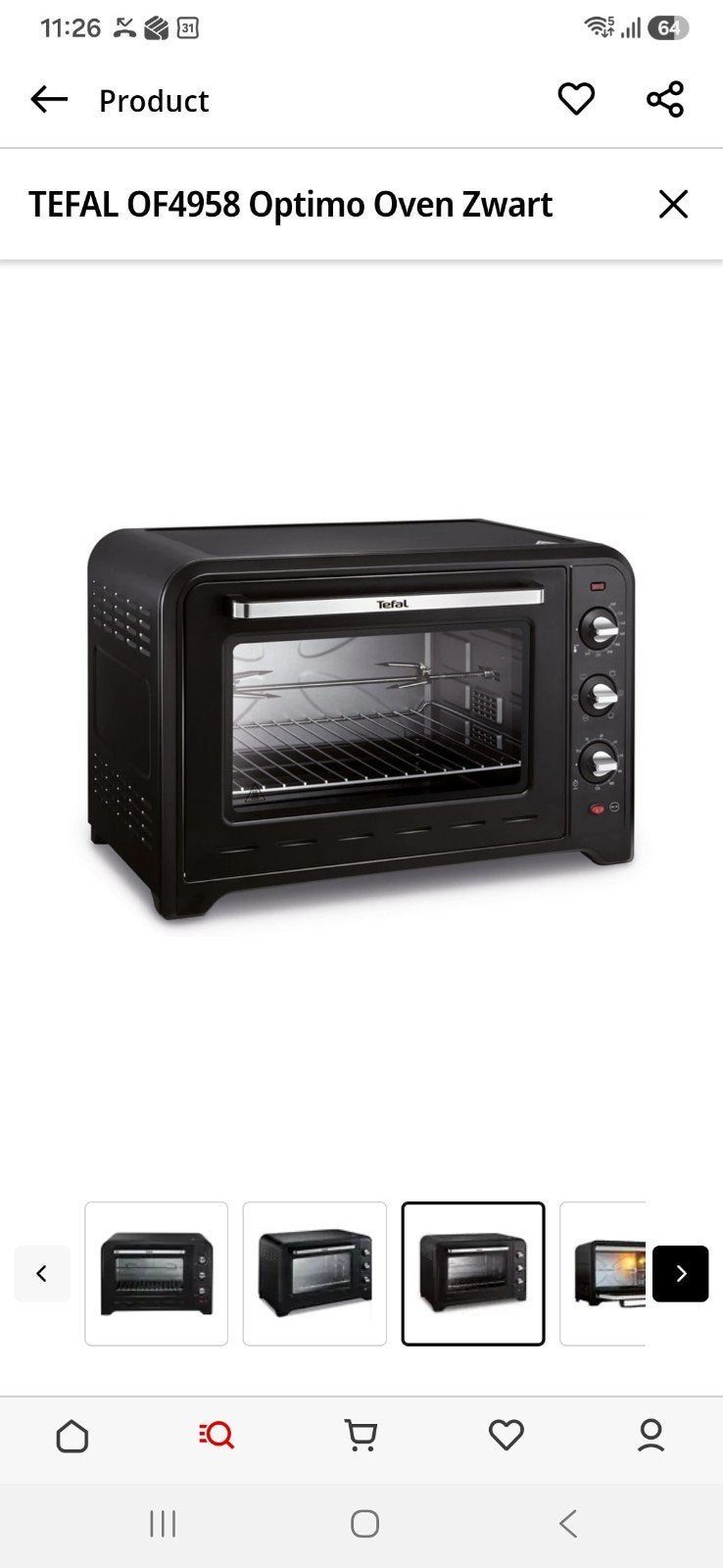 Tefal OF4958 Optimo Oven Zwart - Compacte Heteluchtoven, Witgoed en Apparatuur, Minder dan 45 cm, Hete lucht, Tefal, Ophalen of Verzenden