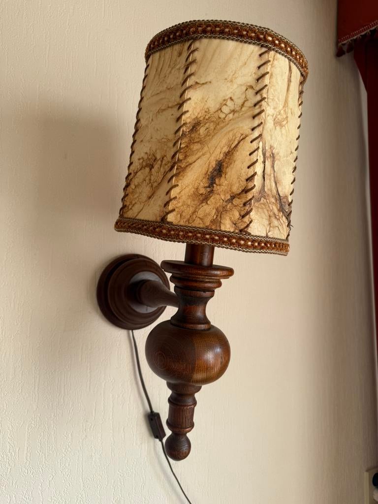 Vintage Varkensblaas Lampen – Jaren '70 (3 stuks), Ophalen, Zo goed als nieuw, Hout, Kunstperkament