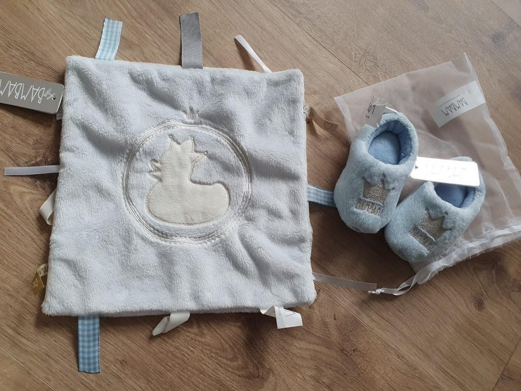 Bambam duck blauw baby kraam cadeau klompjes knuffeldoek, Ophalen of Verzenden, Nieuw