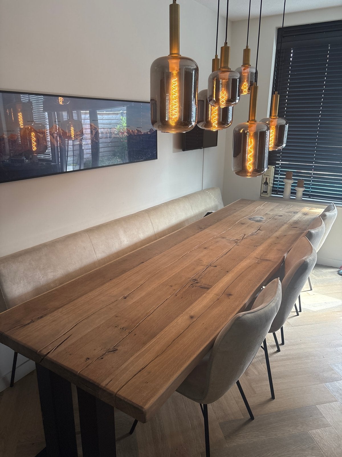 Robuuste houten eettafel 300x90 cm - Zo goed als nieuw, Huis en Inrichting, Tafels | Eettafels, Ophalen, 200 cm of meer, 50 tot 100 cm