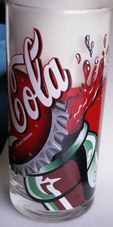 Frans Coca Cola glas 1999 met openspringende dop Coca-Cola, Ophalen of Verzenden, Nieuw, Bierglas