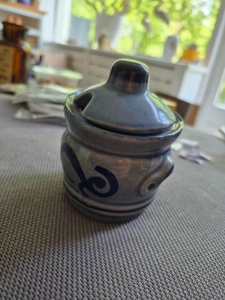 Vintage Aardewerk Honingpotje met Deksel - Blauw, Antiek en Kunst, Antiek | Keramiek en Aardewerk, Ophalen of Verzenden