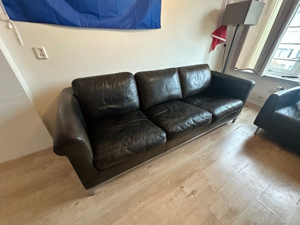 Leren bank, Ophalen, Gebruikt, Driepersoons, Rechte bank