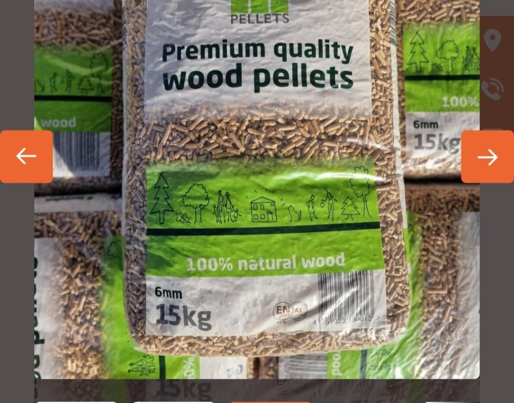 1 ton te koop.65zakken Pellets 6mm En plus 15kg 7e p zak, Tuin en Terras, Haardhout, Blokken, Overige houtsoorten, Minder dan 3 m³