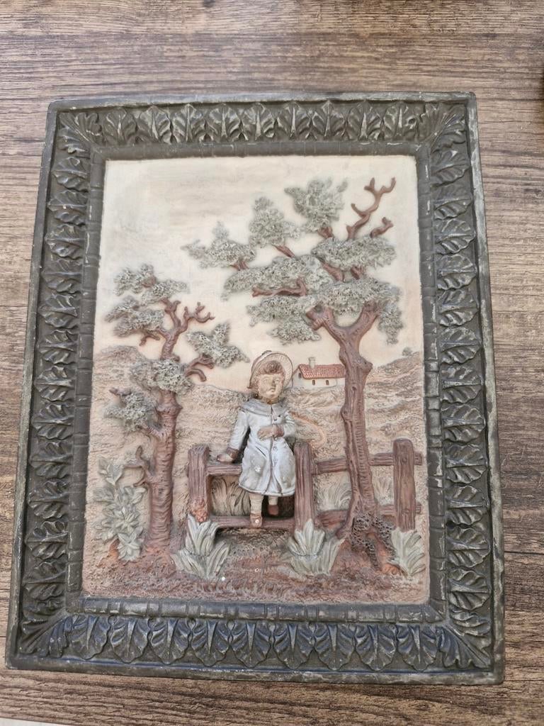 Antieke Biscuit porseleinen wanddecoratie, Ophalen of Verzenden